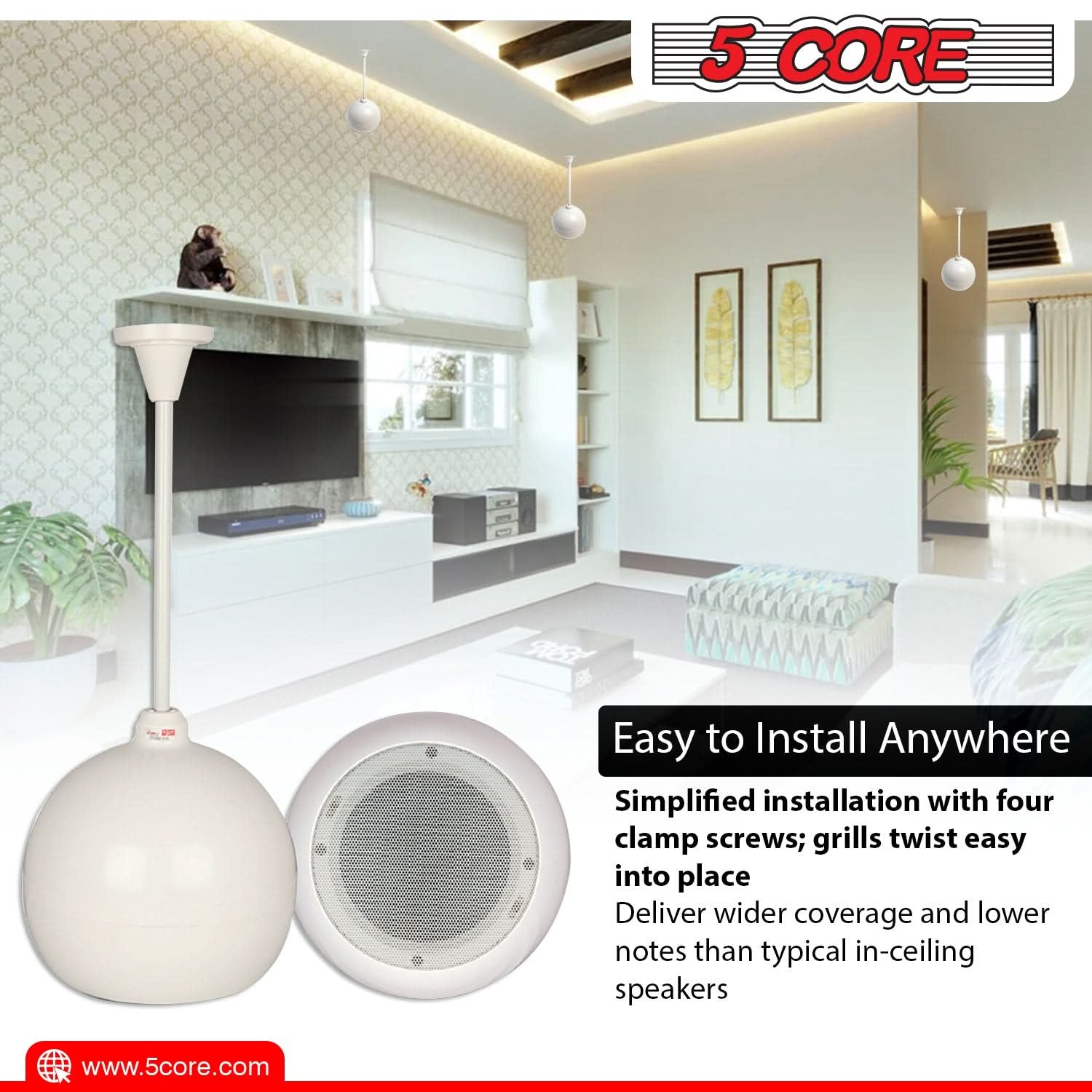 5Core Pendant Hanging Wall Speaker 15W Commercial Ceiling Mount Speakers 8 Ohm Office Home Restaurant